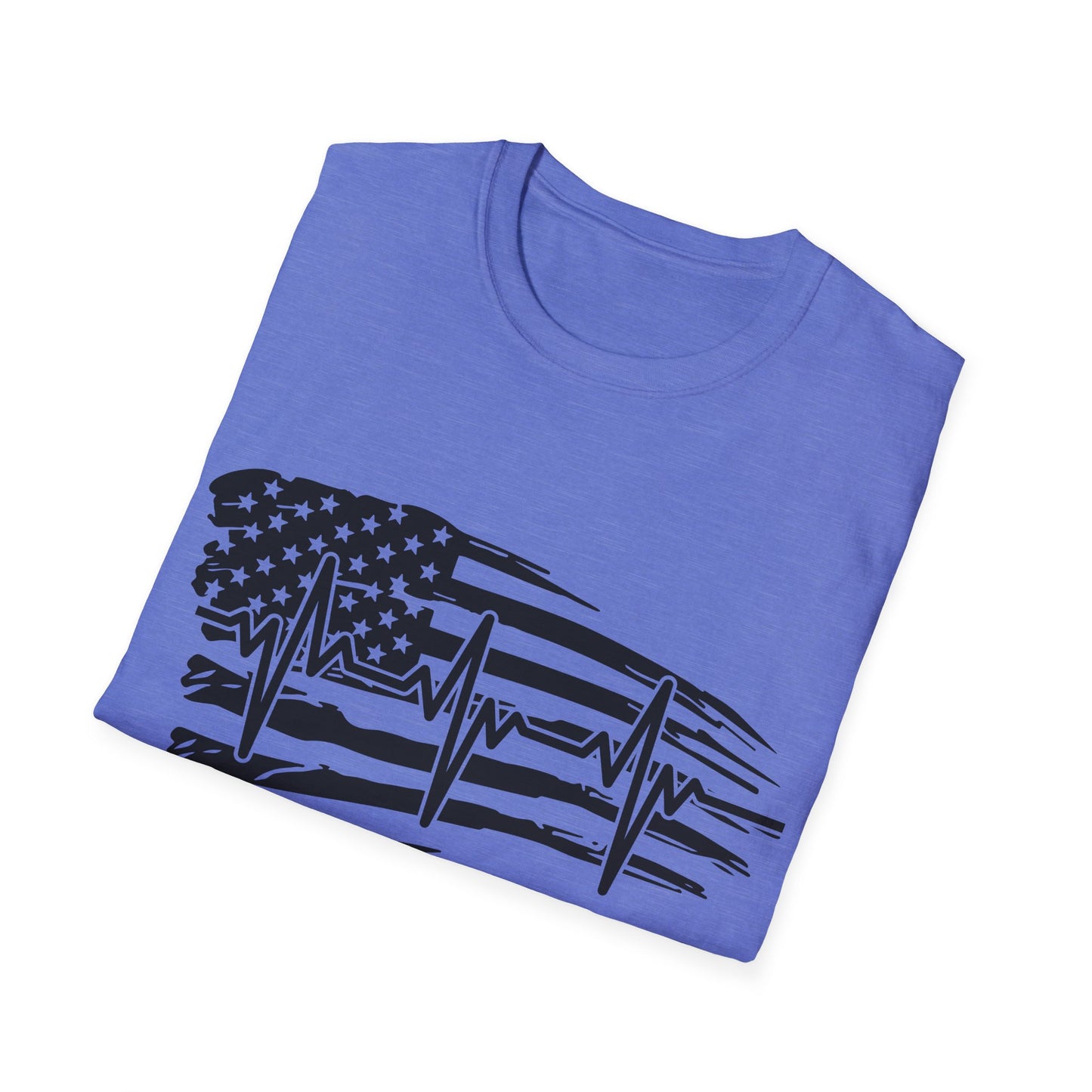 Distressed Flag Heartbeat B&W - Unisex Softstyle T-Shirt