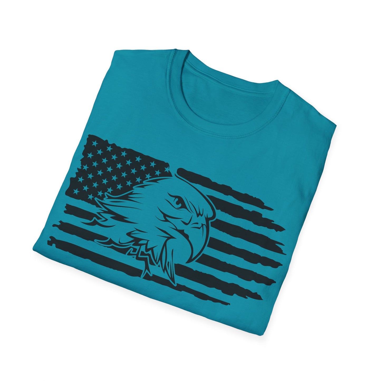 Distressed American Flag B&W - Eagle - Unisex Softstyle T-Shirt