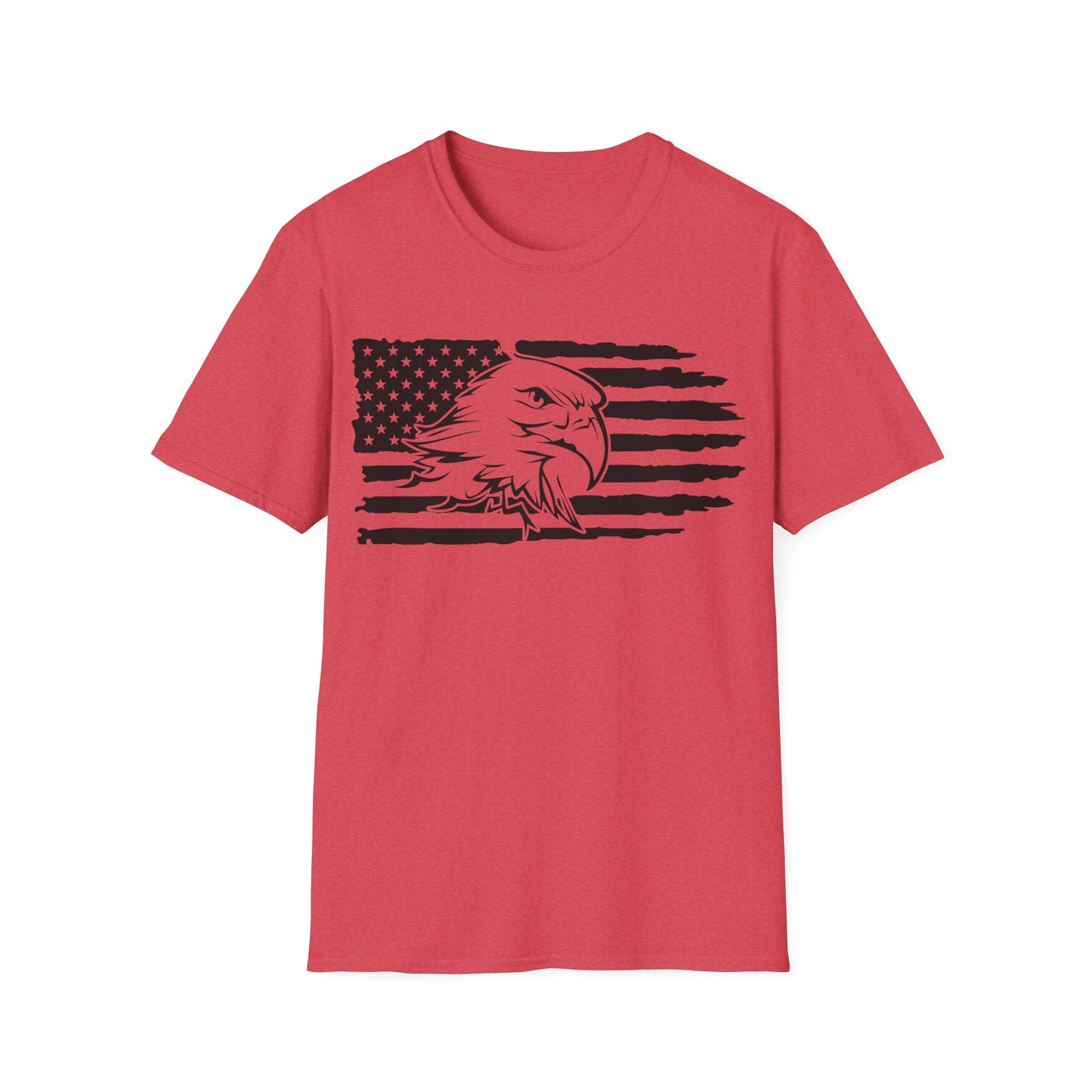 Distressed American Flag B&W - Eagle - Unisex Softstyle T-Shirt