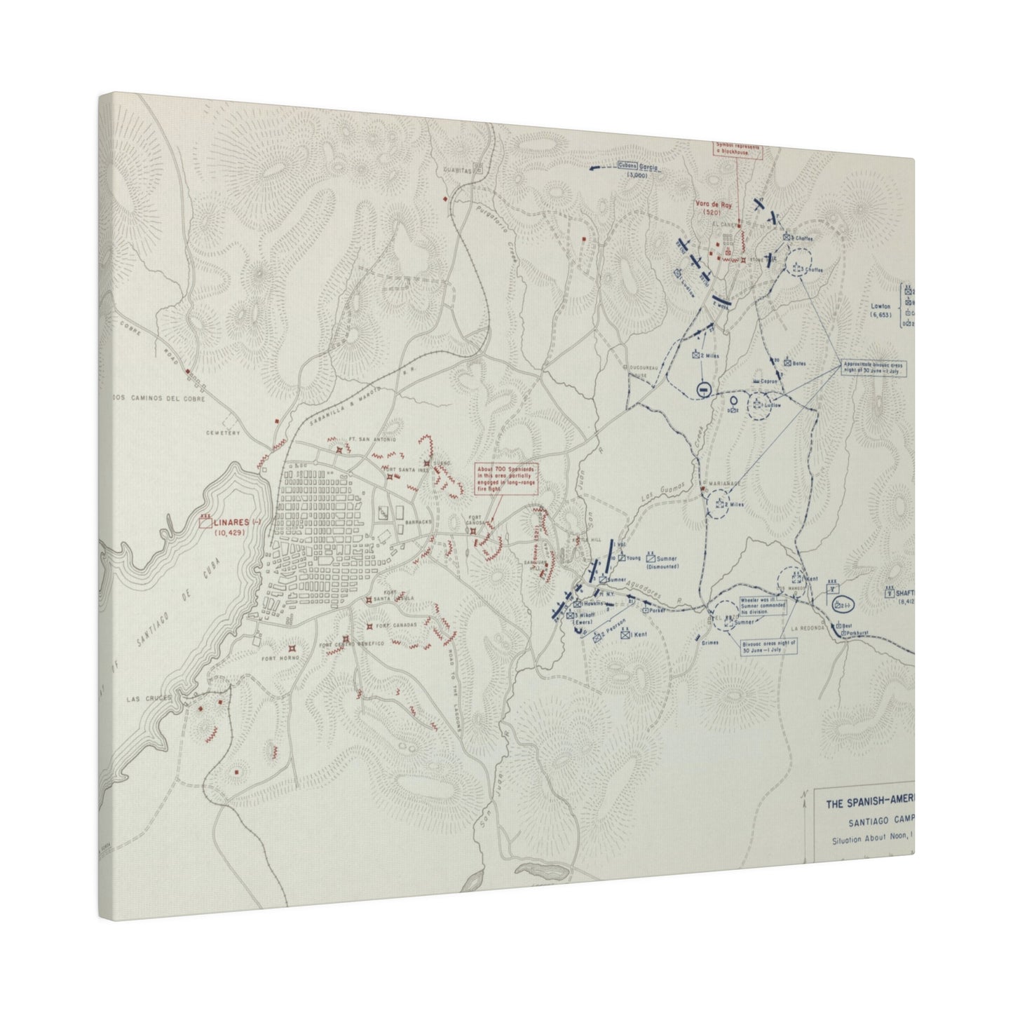 Spanish-American War, Santiago Campaign, Situation Noon 1 July 1898