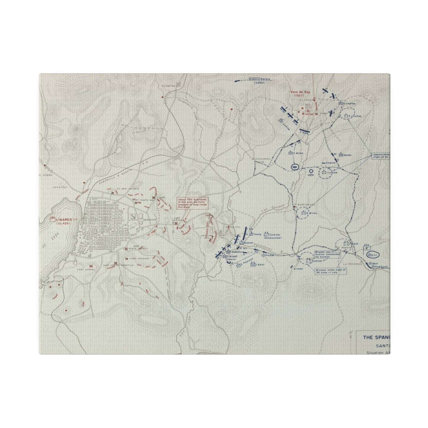 Spanish-American War, Santiago Campaign, Situation Noon 1 July 1898