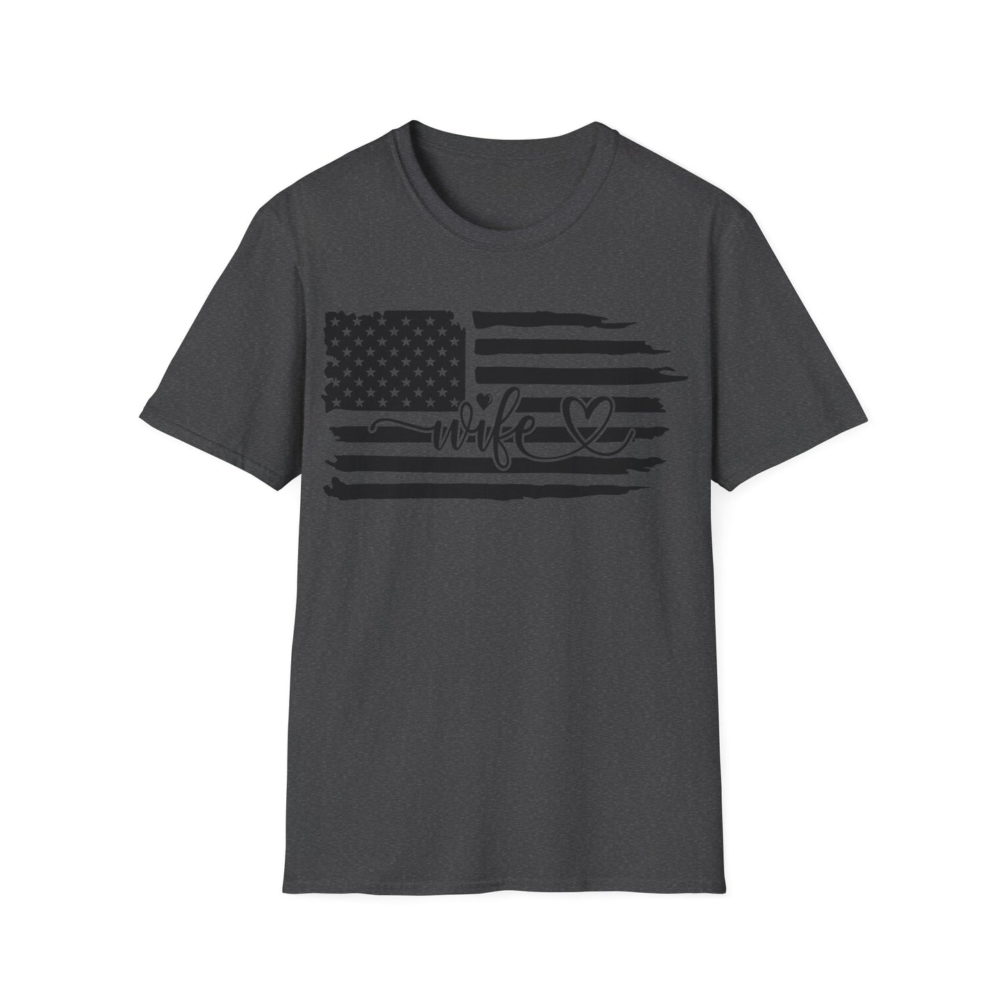 Distressed American Flag B&W - Wife - Unisex Softstyle T-Shirt