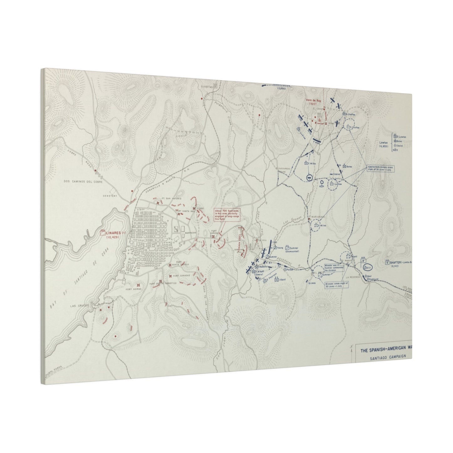 Spanish-American War, Santiago Campaign, Situation Noon 1 July 1898