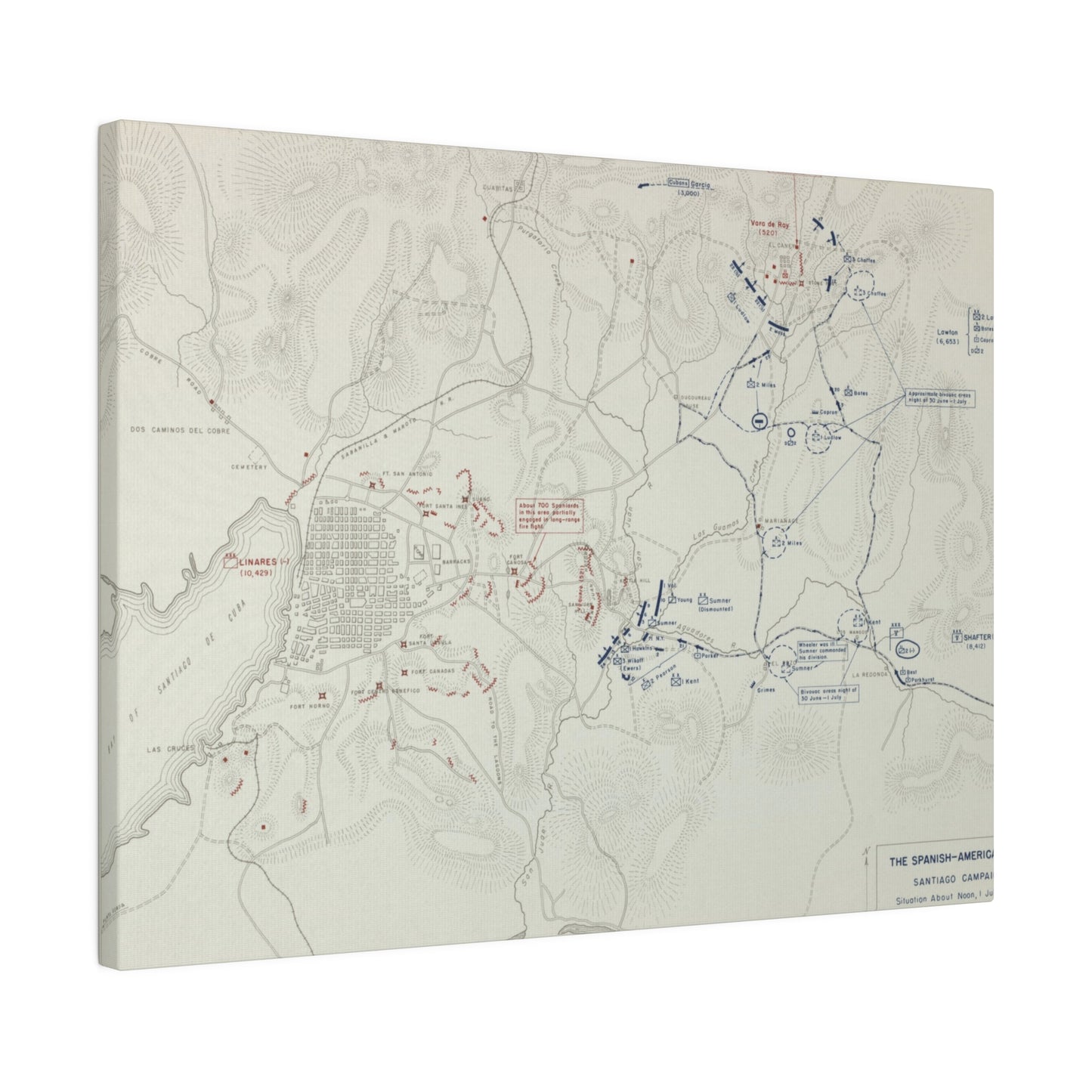 Spanish-American War, Santiago Campaign, Situation Noon 1 July 1898