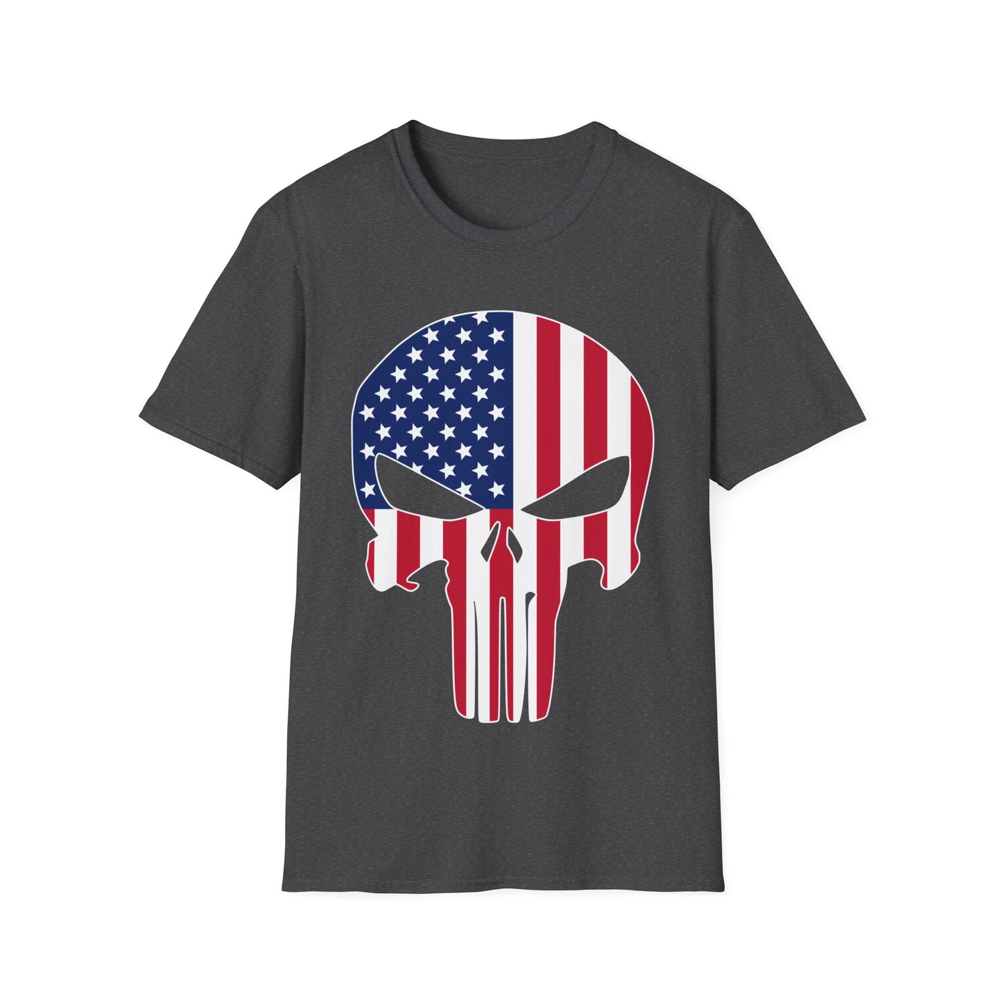 American Skull Flag Color - Unisex Softstyle T-Shirt