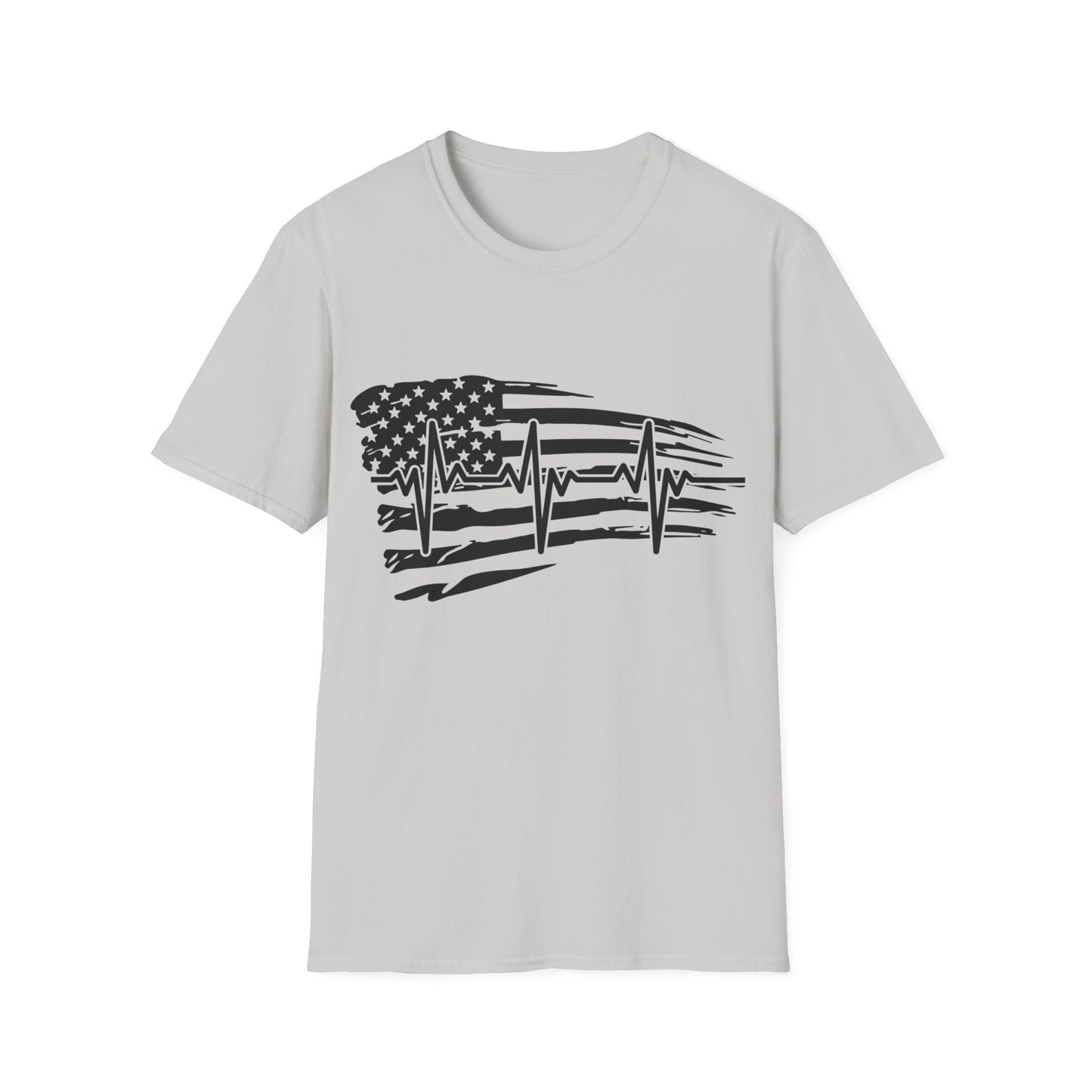 Distressed Flag Heartbeat B&W - Unisex Softstyle T-Shirt