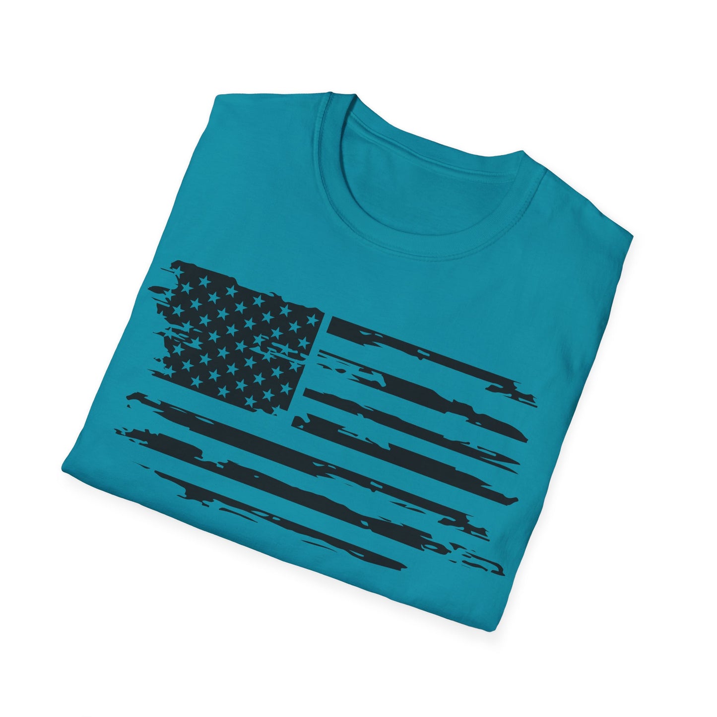 Distressed American Flag B&W - Unisex Softstyle T-Shirt