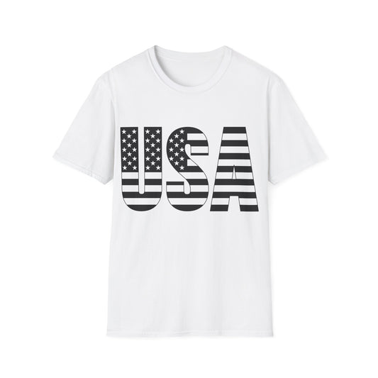 USA American Flag Black - Unisex Softstyle T-Shirt