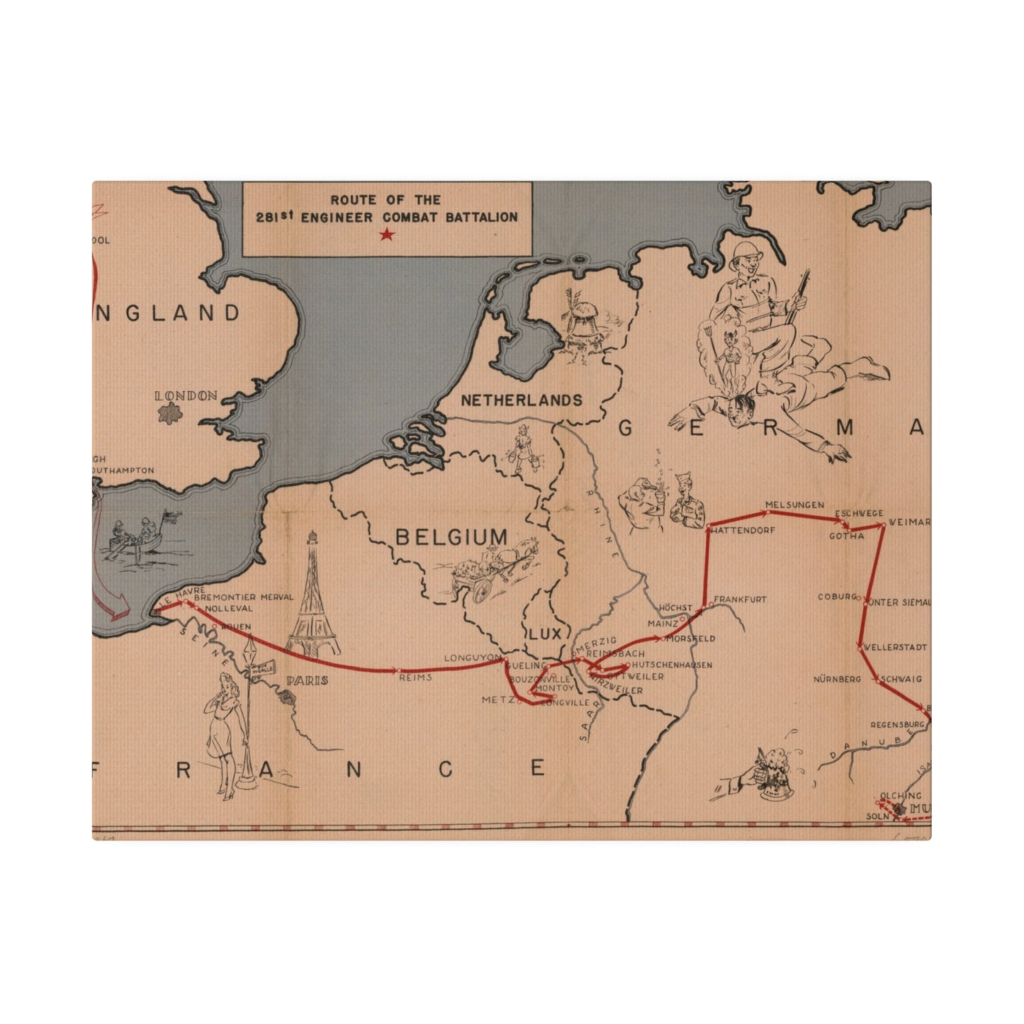 Route of the 281st Engineer Combat Battalion 3 November 1944 to 8 May 1945