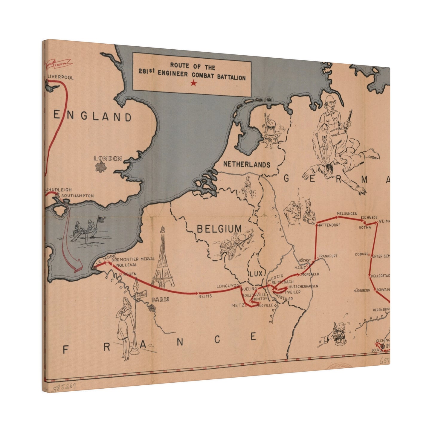 Route of the 281st Engineer Combat Battalion 3 November 1944 to 8 May 1945