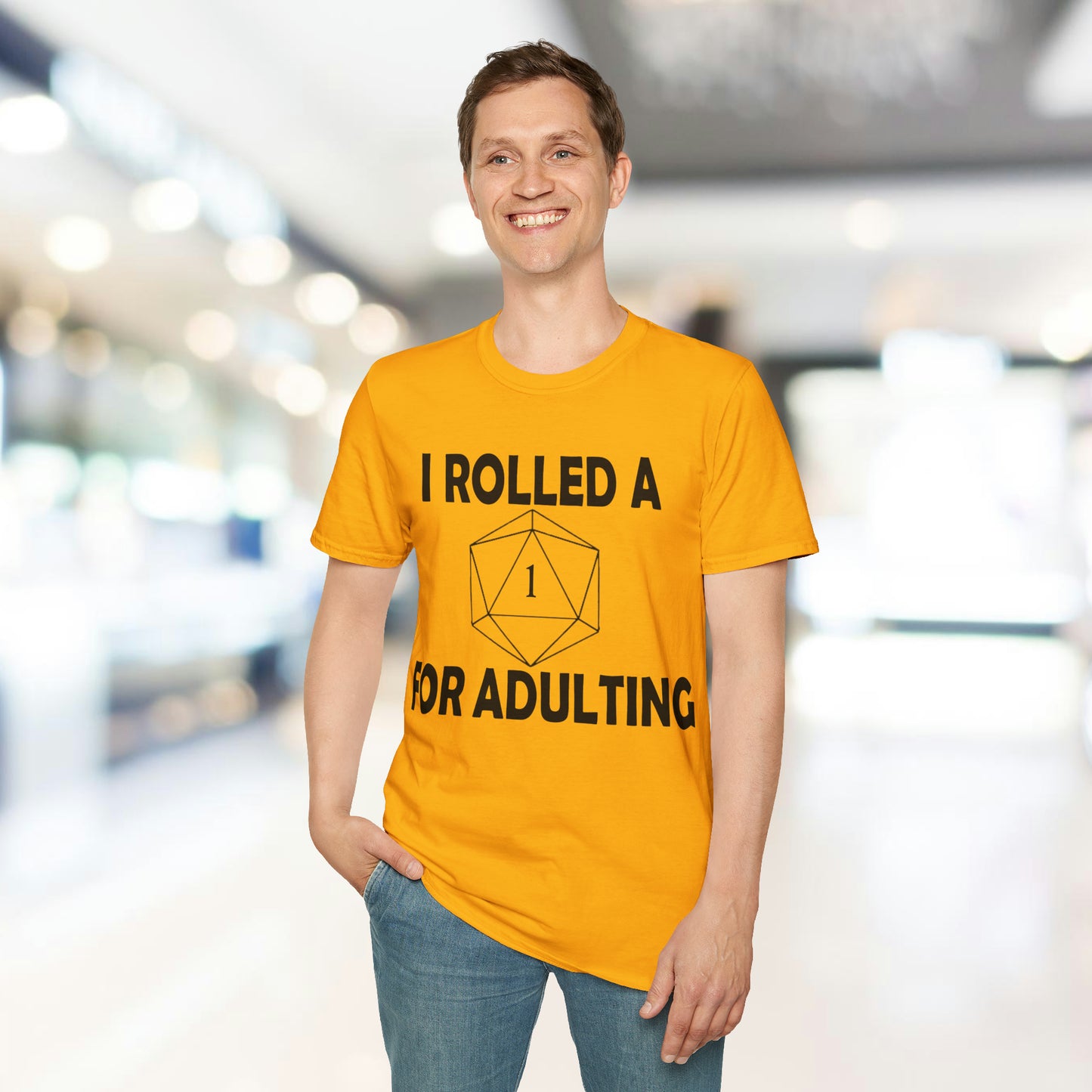 Rolled a 1 for adulting - Black - Unisex Softstyle T-Shirt