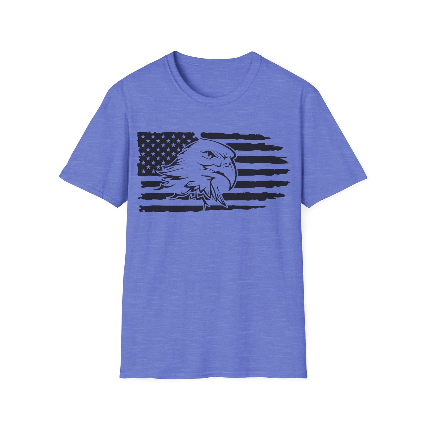 Distressed American Flag B&W - Eagle - Unisex Softstyle T-Shirt