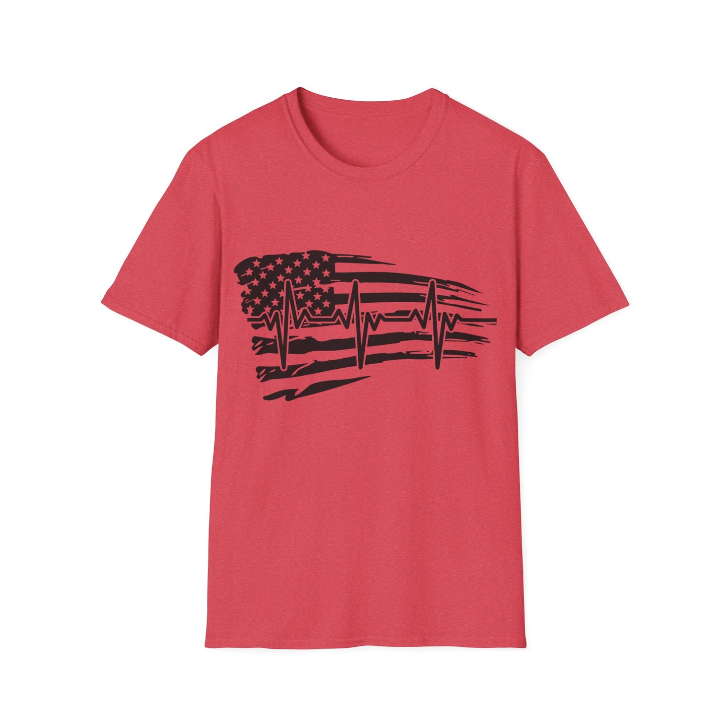 Distressed Flag Heartbeat B&W - Unisex Softstyle T-Shirt