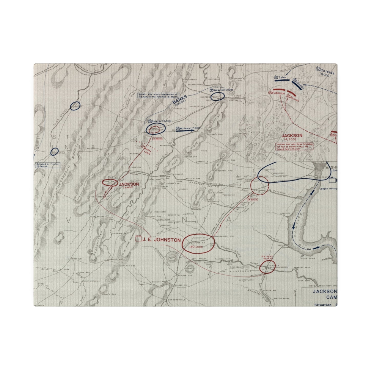 American Civil War Jackson's Valley Campaign - Situation 21 Mar and Battle of Kernstown 23 Mar 1862